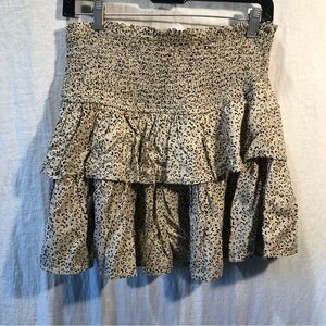 Japna two tiered ruffle mini skirt smocked waist band animal print tan size M